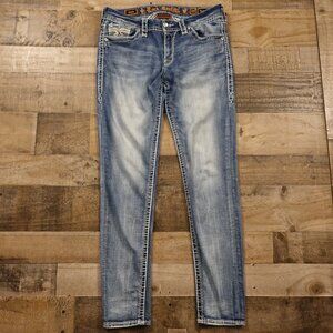 Rock Revival Jena Easy Skinny Jeans Women’s 29 Blue Distressed Rhinestone Pocket